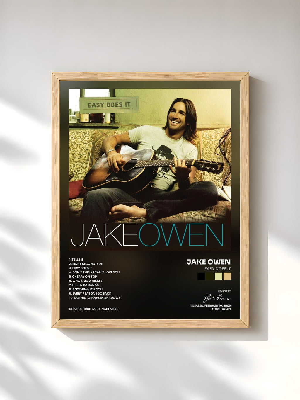 #bois Tableau de l'album Easy Does It de Jake Owen, cadre en bois brut, imprimé et encadré en France