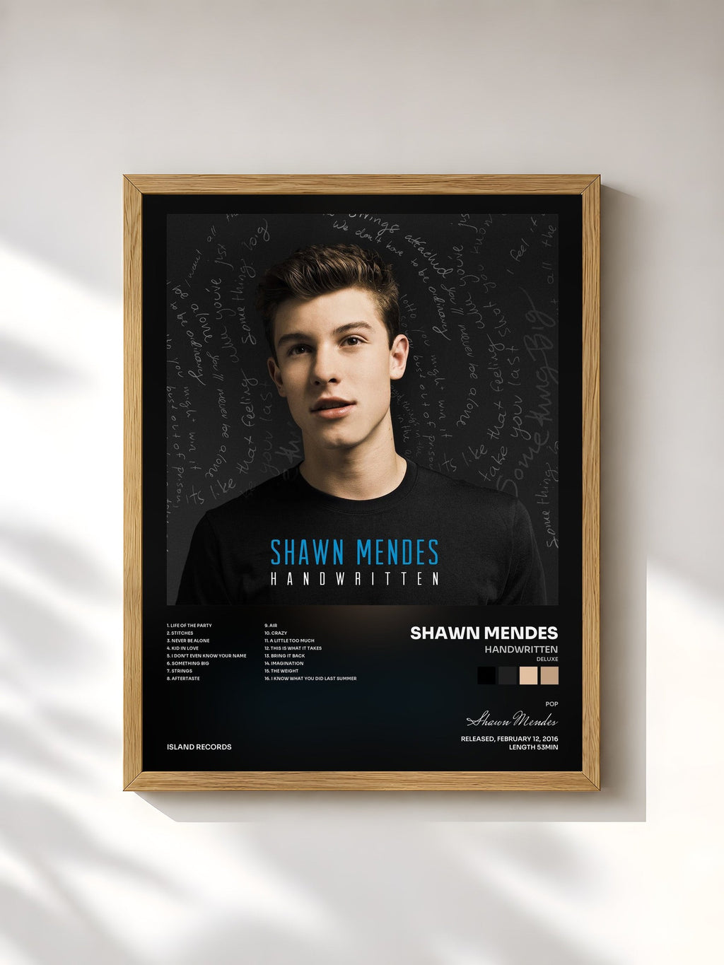 #bois Tableau de l'album Handwritten (Deluxe) de Shawn Mendes, cadre en bois brut, imprimé et encadré en France