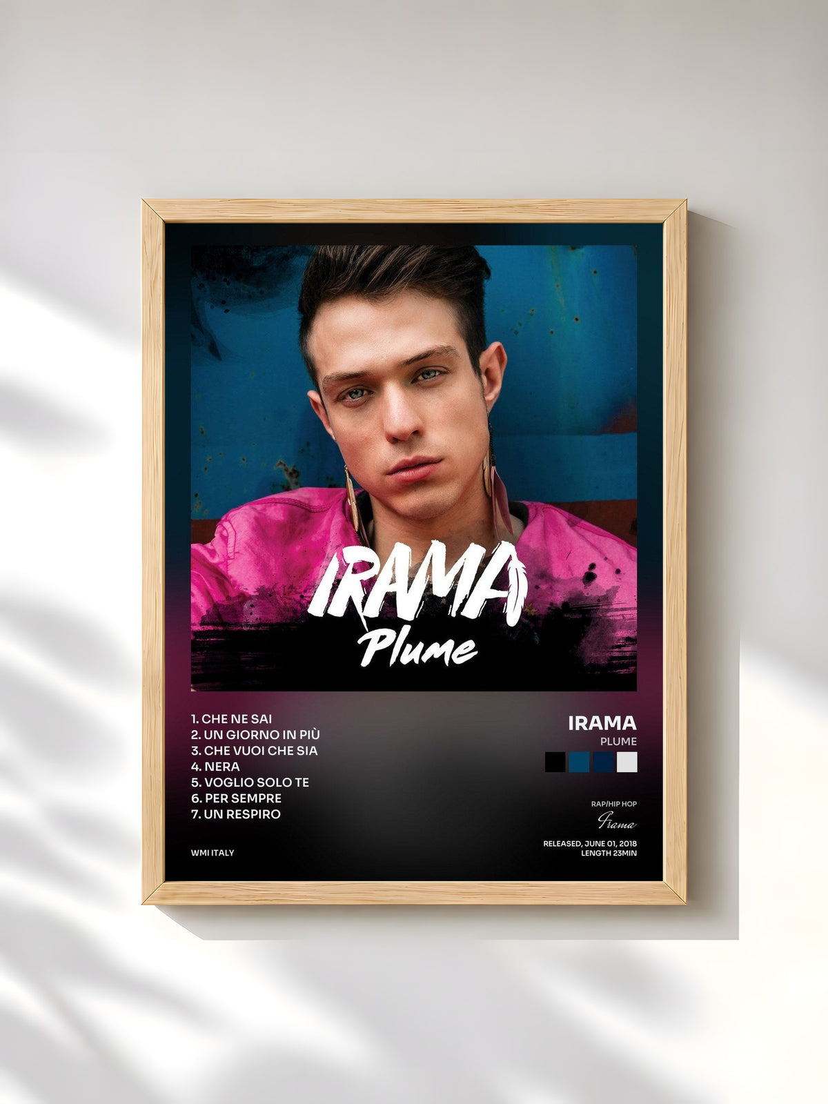#bois Tableau de l'album Plume de Irama, cadre en bois brut, imprimé et encadré en France