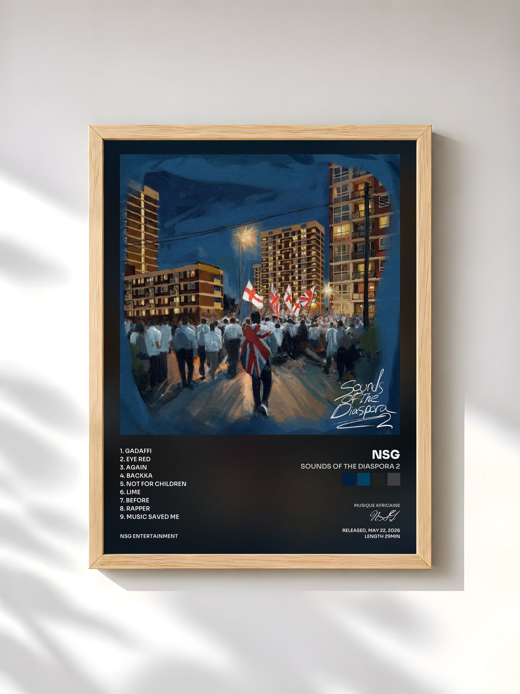 #bois Tableau de l'album Sounds of the Diaspora 2 de NSG, cadre en bois brut, imprimé et encadré en France