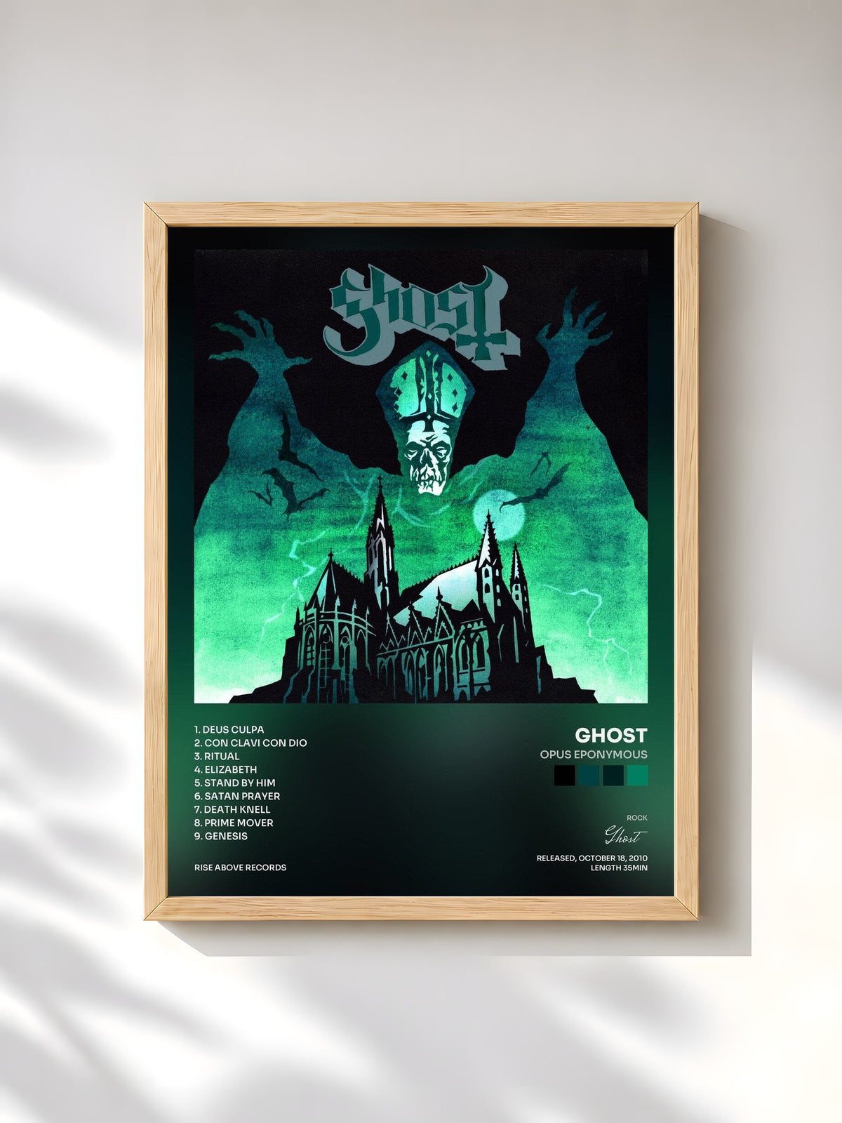 #bois Tableau de l'album Opus Eponymous de Ghost, cadre en bois brut, imprimé et encadré en France