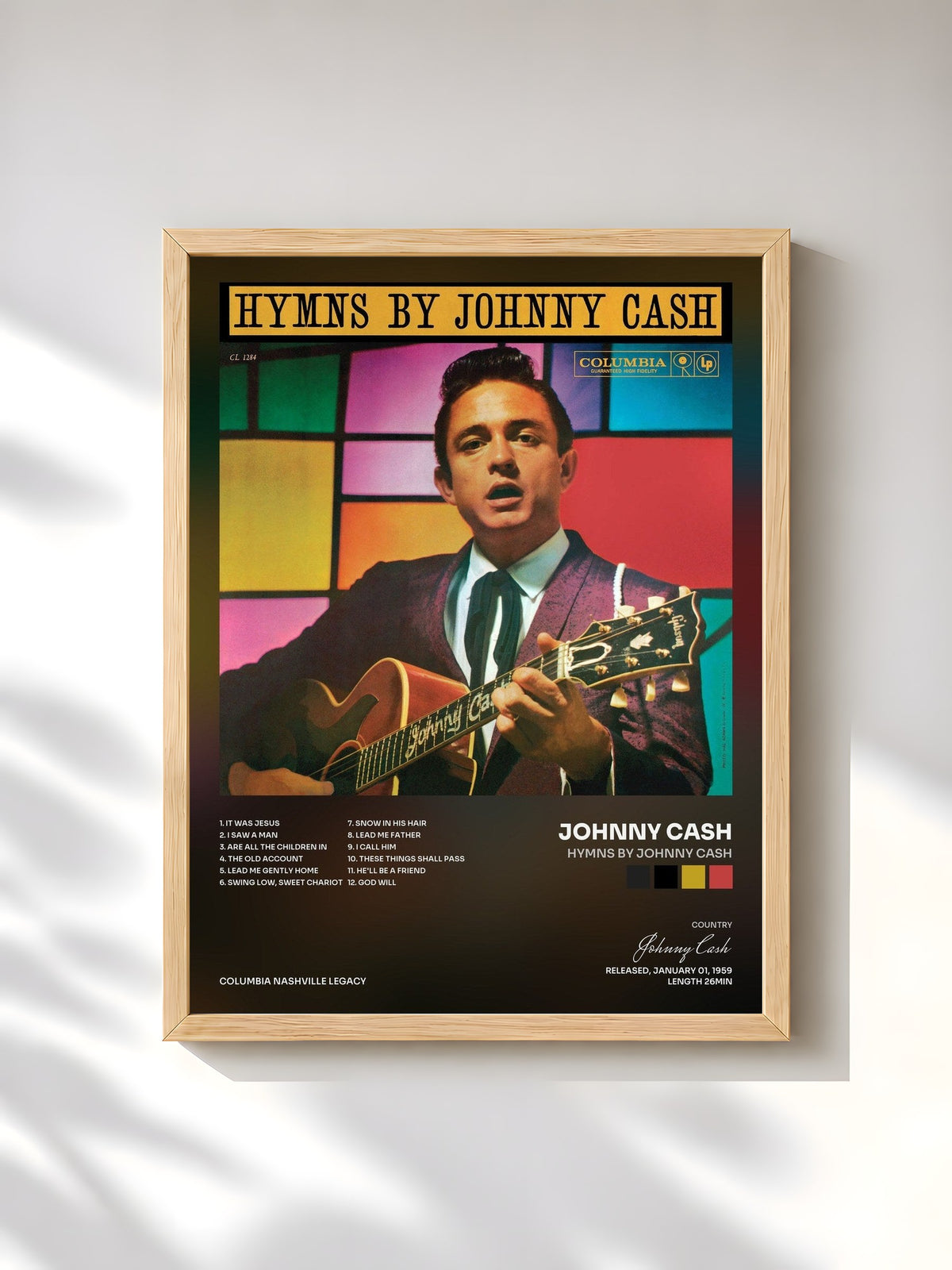 #bois Tableau de l'album Hymns by Johnny Cash de Johnny Cash, cadre en bois brut, imprimé et encadré en France