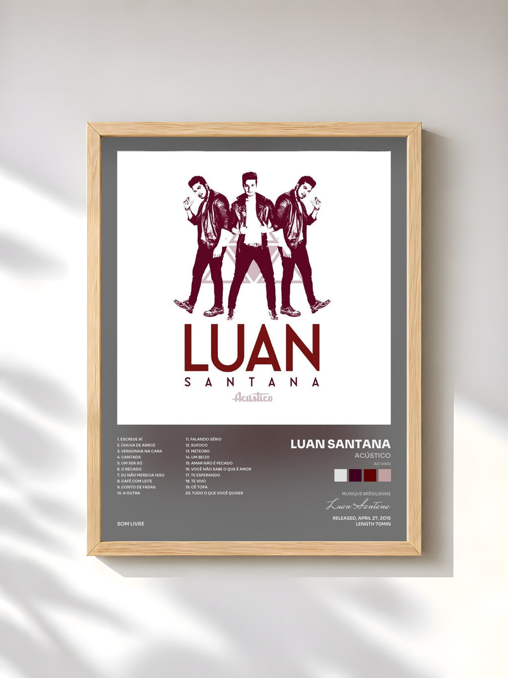 #bois Tableau de l'album Acústico (Ao Vivo) de Luan Santana, cadre en bois brut, imprimé et encadré en France