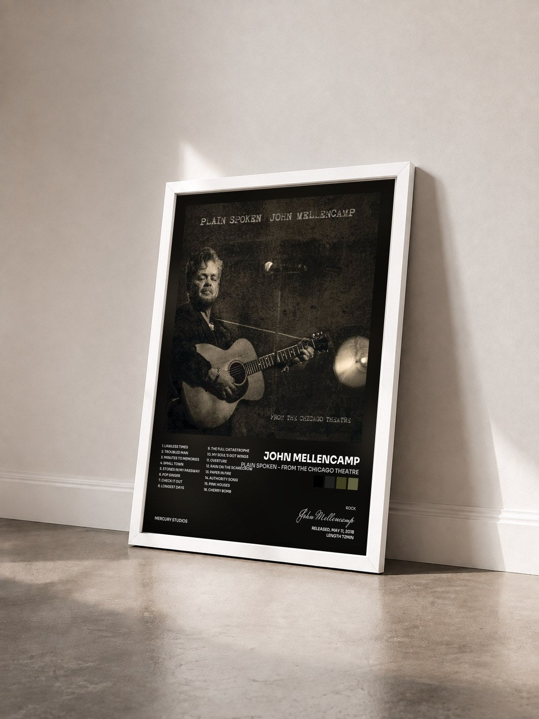#blanc Tableau de l'album Plain Spoken - From The Chicago Theatre de John Mellencamp vu de trois quarts, cadre blanc