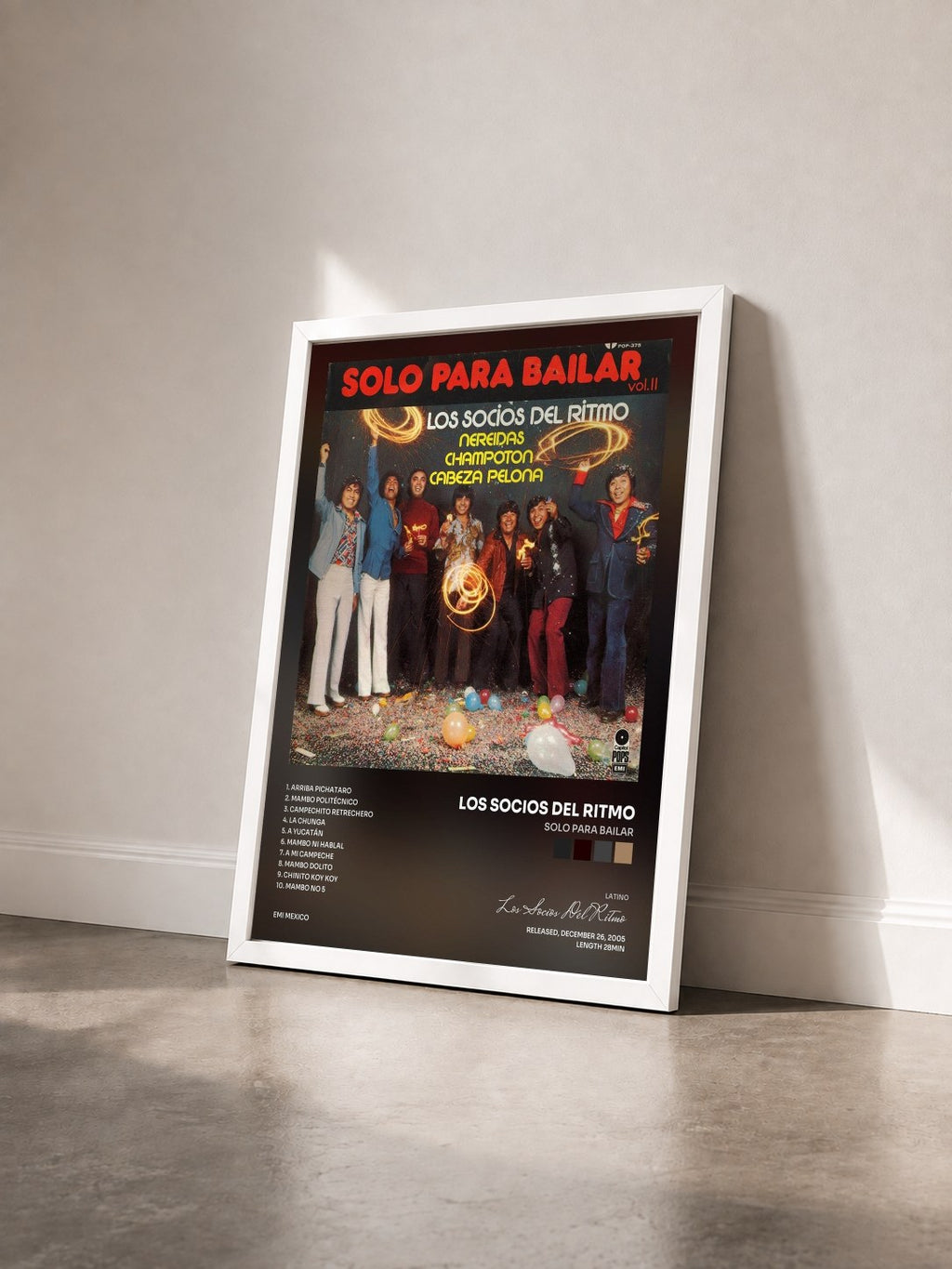 #blanc Tableau de l'album Solo Para Bailar de Los Socios Del Ritmo vu de trois quarts, cadre blanc
