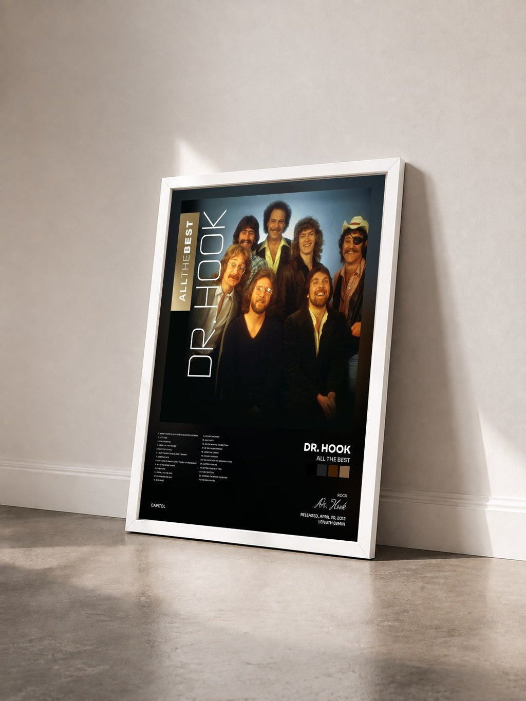 #blanc Tableau de l'album All The Best de Dr. Hook vu de trois quarts, cadre blanc