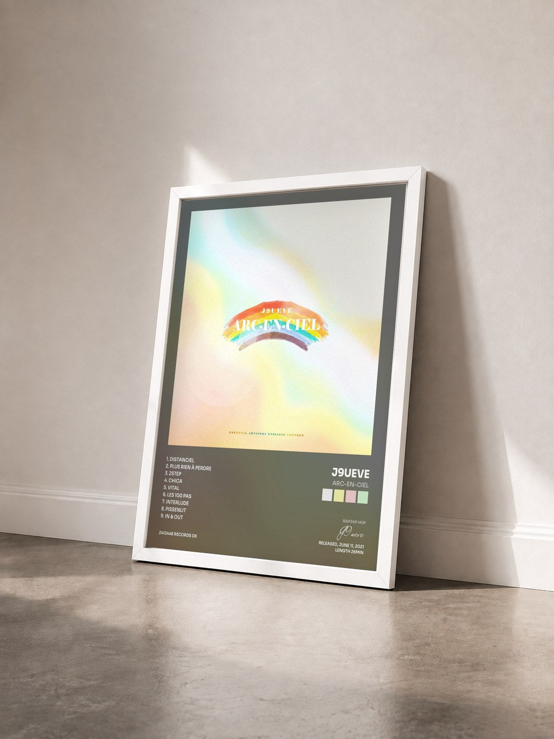 #blanc Tableau de l'album Arc-en-ciel de J9ueve vu de trois quarts, cadre blanc