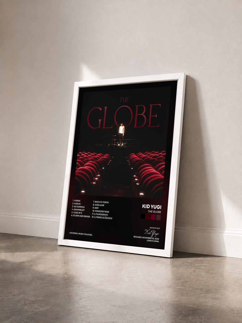 #blanc Tableau de l'album The Globe de Kid Yugi vu de trois quarts, cadre blanc