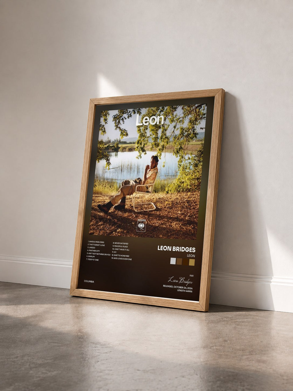 #bois Tableau de l'album Leon de Leon Bridges vu de trois quarts, cadre en bois brut