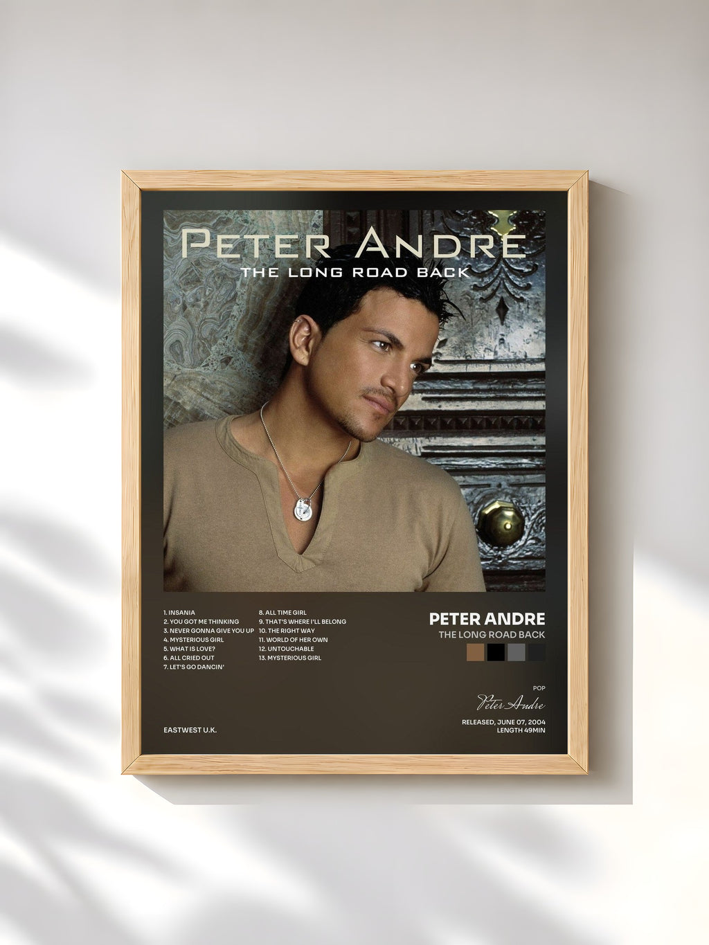 #bois Tableau de l'album The Long Road Back de Peter Andre, cadre en bois brut, imprimé et encadré en France