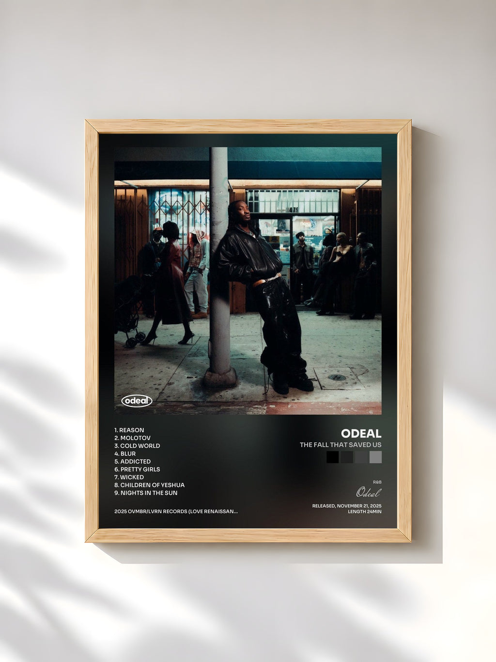 #bois Tableau de l'album The Fall That Saved Us de Odeal, cadre en bois brut, imprimé et encadré en France