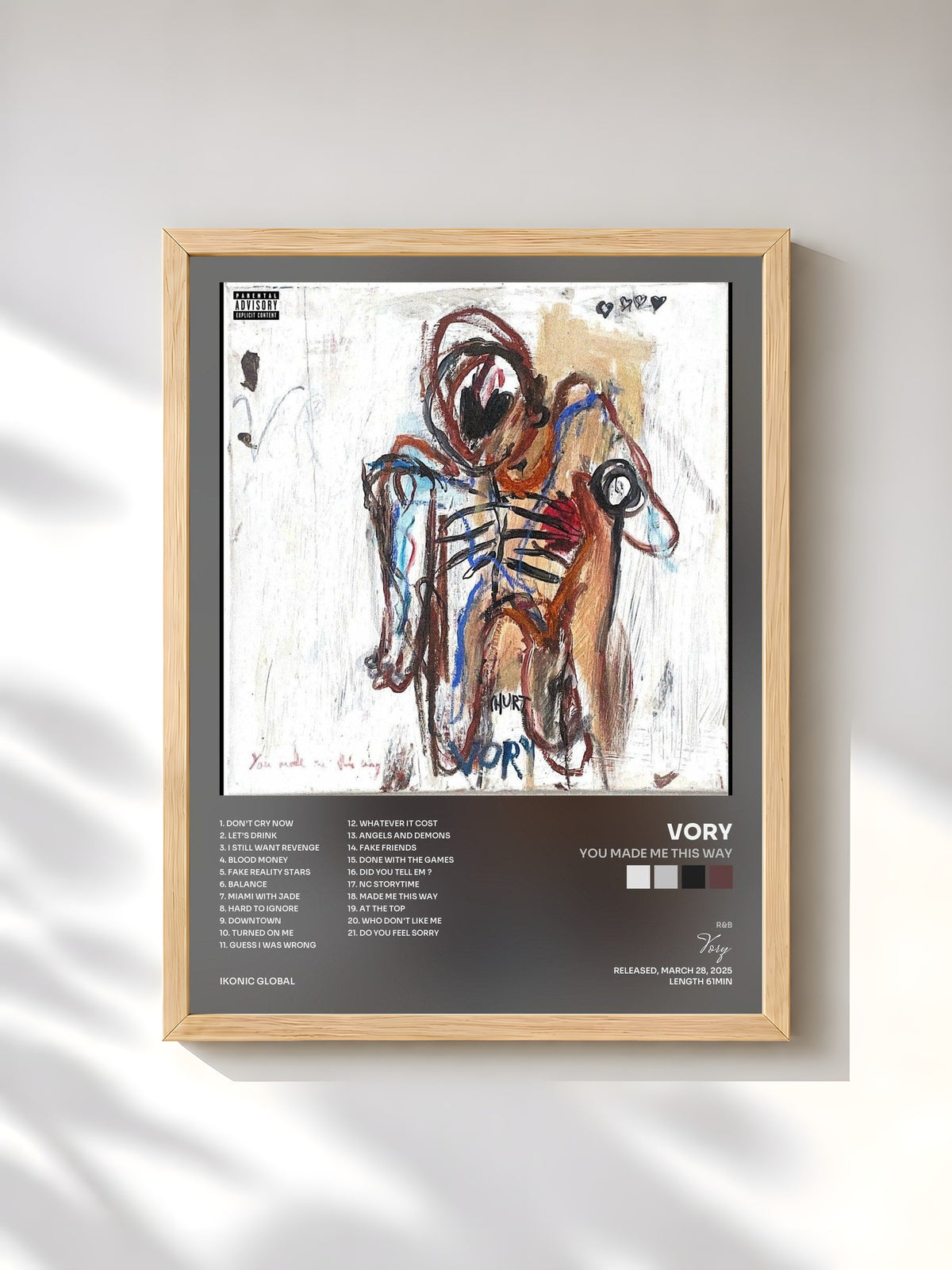 #bois Tableau de l'album You Made Me This Way de Vory, cadre en bois brut, imprimé et encadré en France