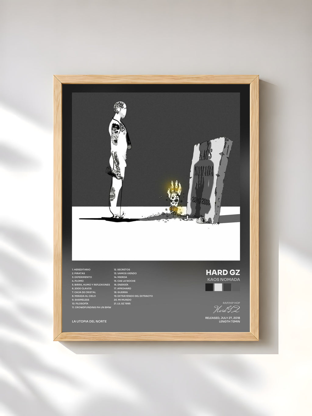 #bois Tableau de l'album Kaos Nomada de Hard GZ, cadre en bois brut, imprimé et encadré en France