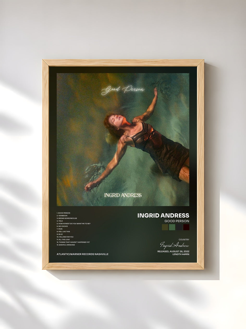 #bois Tableau de l'album Good Person de Ingrid Andress, cadre en bois brut, imprimé et encadré en France