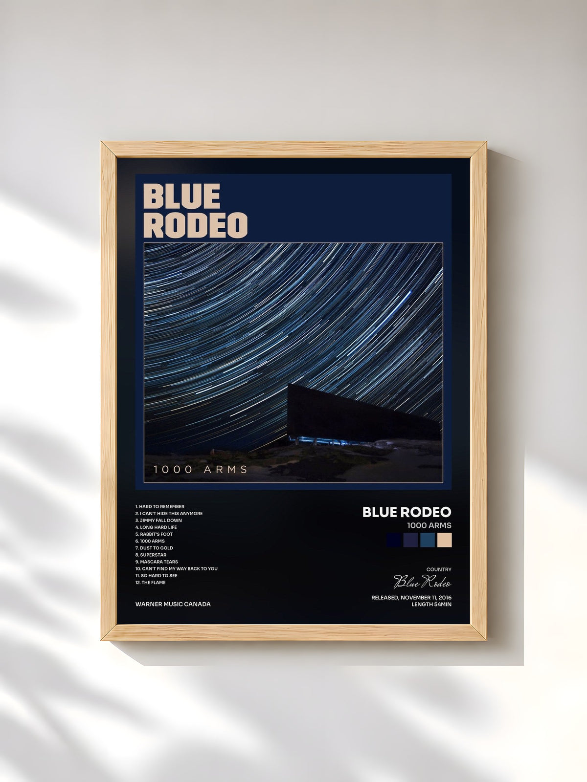 #bois Tableau de l'album 1000 Arms de Blue Rodeo, cadre en bois brut, imprimé et encadré en France