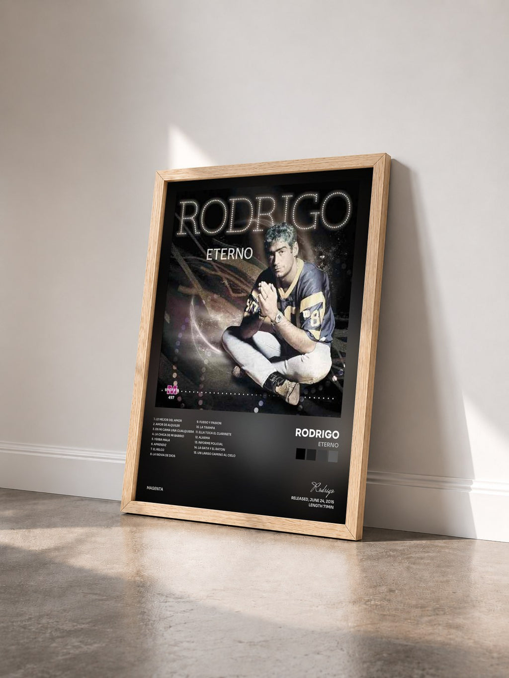 #bois Tableau de l'album Eterno de Rodrigo vu de trois quarts, cadre en bois brut