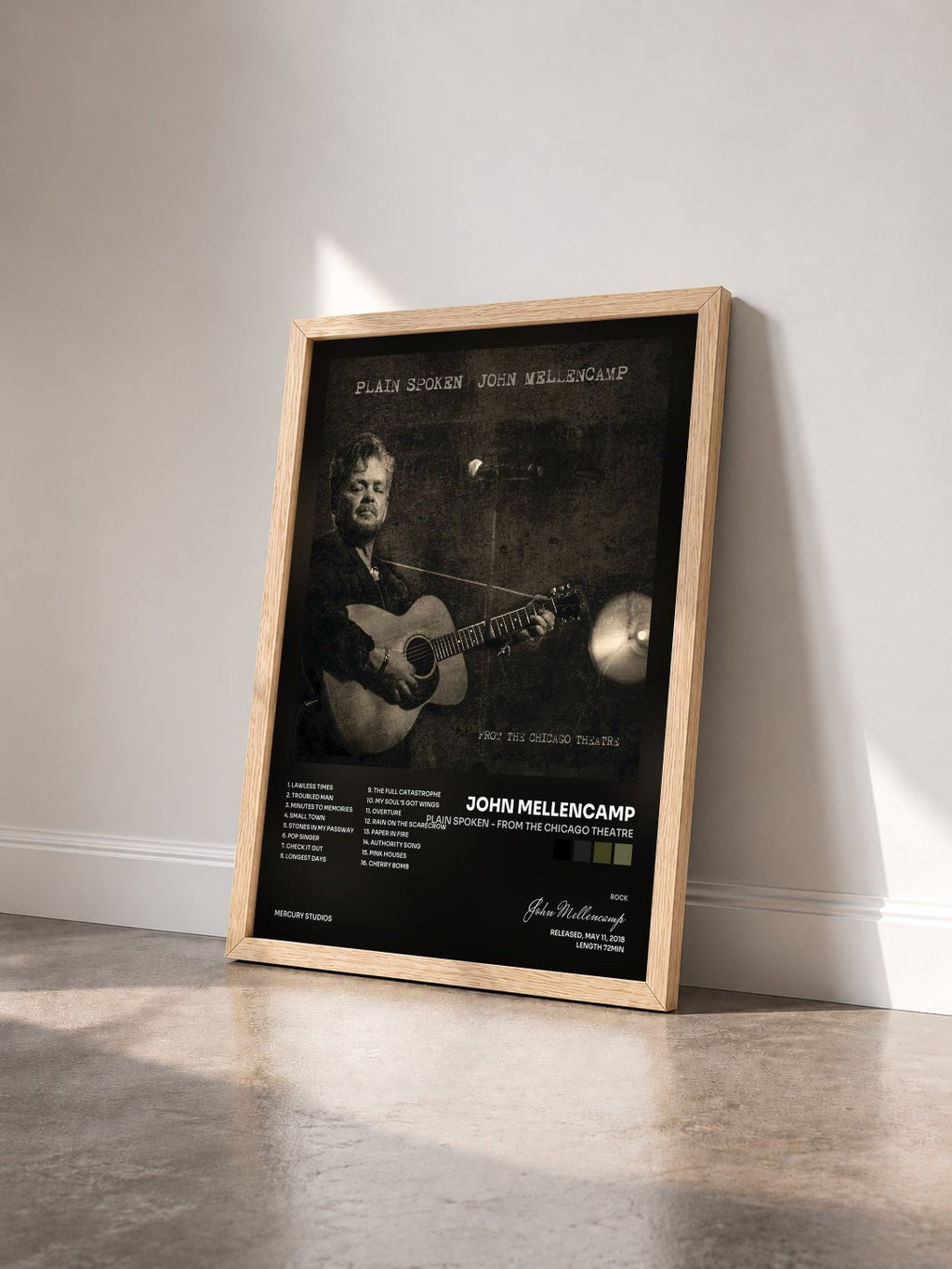 #bois Tableau de l'album Plain Spoken - From The Chicago Theatre de John Mellencamp vu de trois quarts, cadre en bois brut