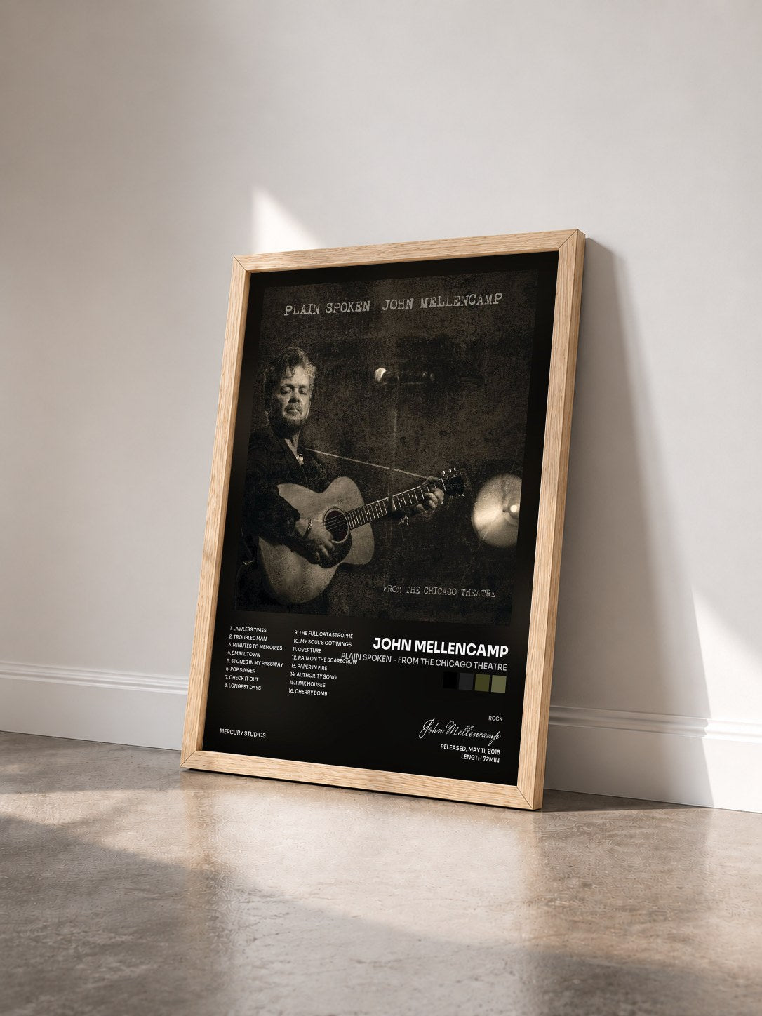 #bois Tableau de l'album Plain Spoken - From The Chicago Theatre de John Mellencamp vu de trois quarts, cadre en bois brut