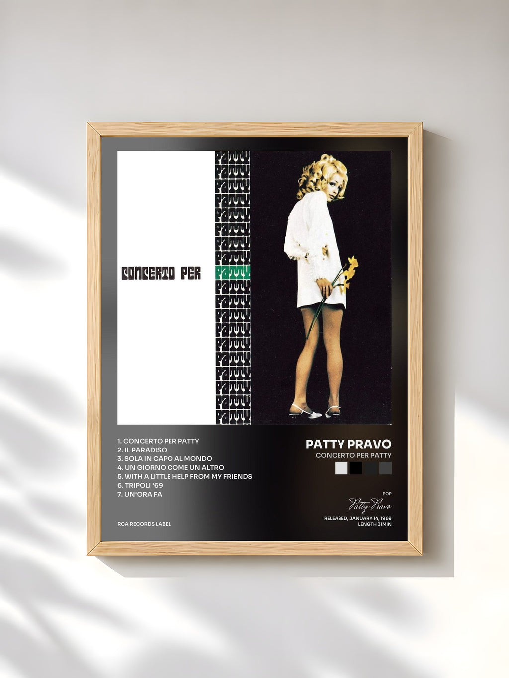#bois Tableau de l'album Concerto Per Patty de Patty Pravo, cadre en bois brut, imprimé et encadré en France