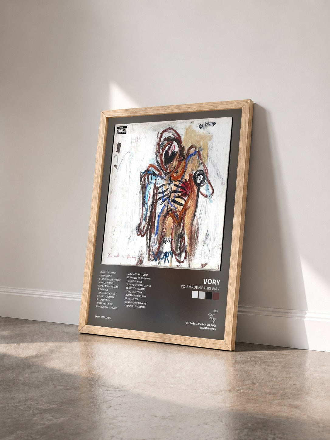 #bois Tableau de l'album You Made Me This Way de Vory vu de trois quarts, cadre en bois brut