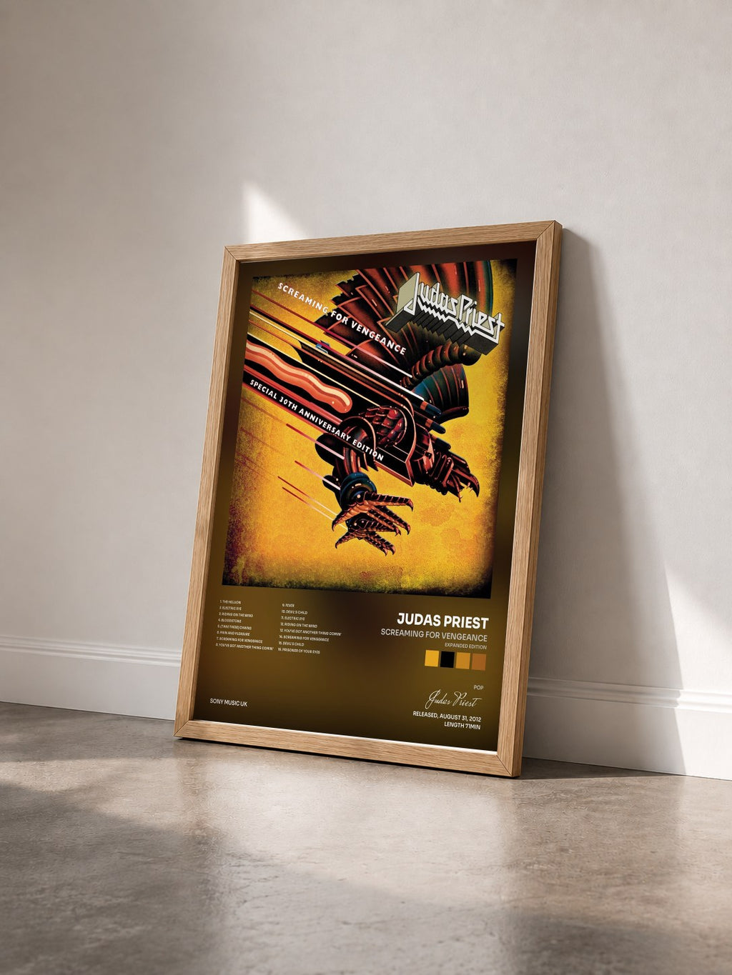 #bois Tableau de l'album Screaming For Vengeance (Expanded Edition) de Judas Priest vu de trois quarts, cadre en bois brut
