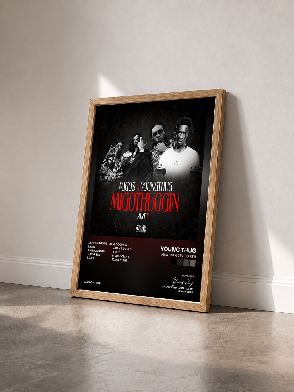 #bois Tableau de l'album MigoThuggin - Part II de Young Thug vu de trois quarts, cadre en bois brut