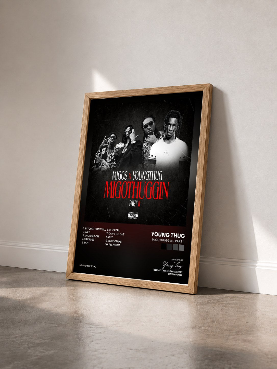 #bois Tableau de l'album MigoThuggin - Part II de Young Thug vu de trois quarts, cadre en bois brut