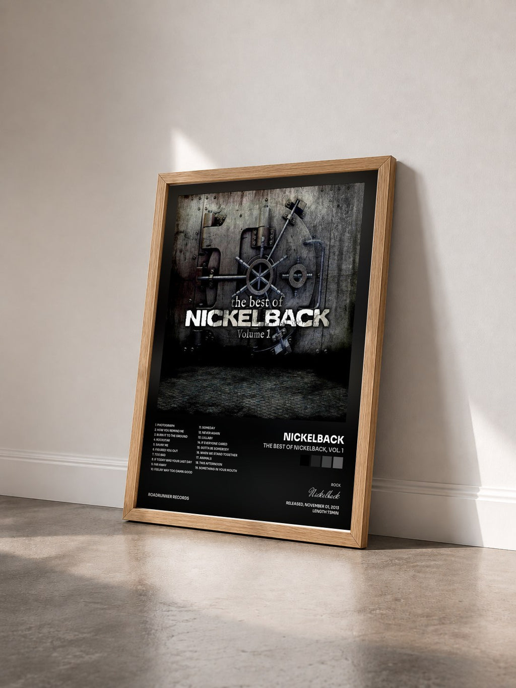 #bois Tableau de l'album The Best of Nickelback, Vol. 1 de Nickelback vu de trois quarts, cadre en bois brut