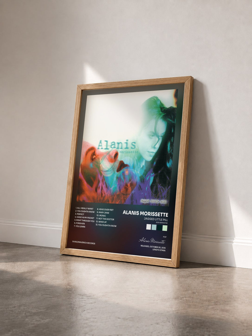 #bois Tableau de l'album Jagged Little Pill (2015 Remaster) de Alanis Morissette vu de trois quarts, cadre en bois brut