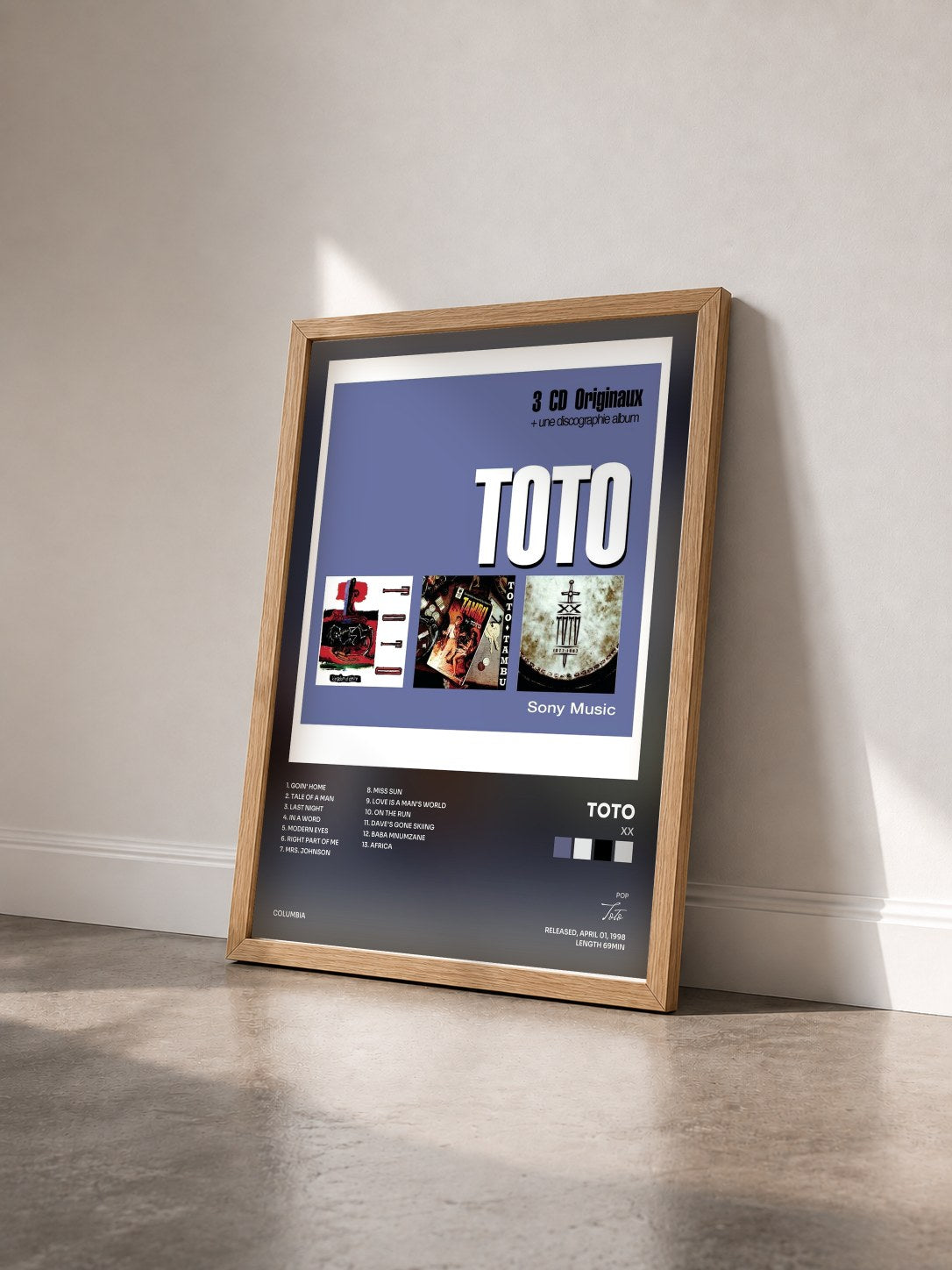 #bois Tableau de l'album XX de Toto vu de trois quarts, cadre en bois brut