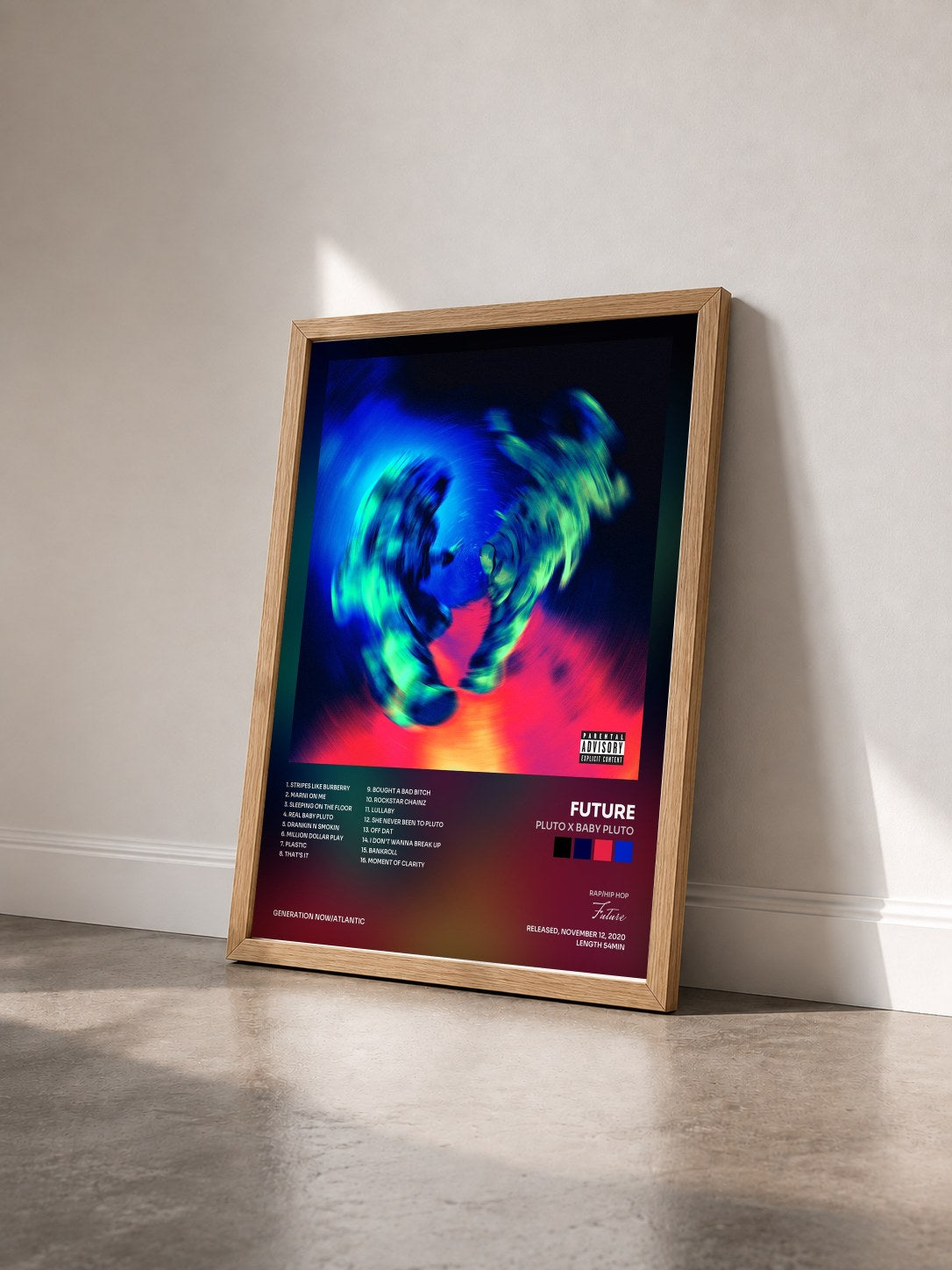 #bois Tableau de l'album Pluto x Baby Pluto de Future vu de trois quarts, cadre en bois brut