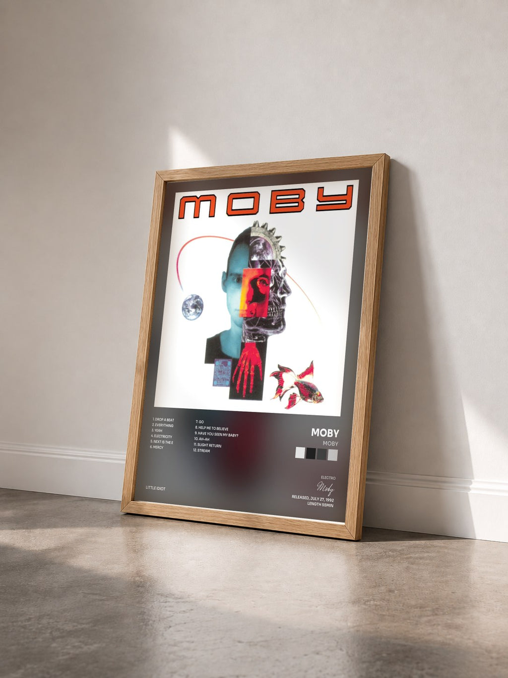 #bois Tableau de l'album Moby de Moby vu de trois quarts, cadre en bois brut