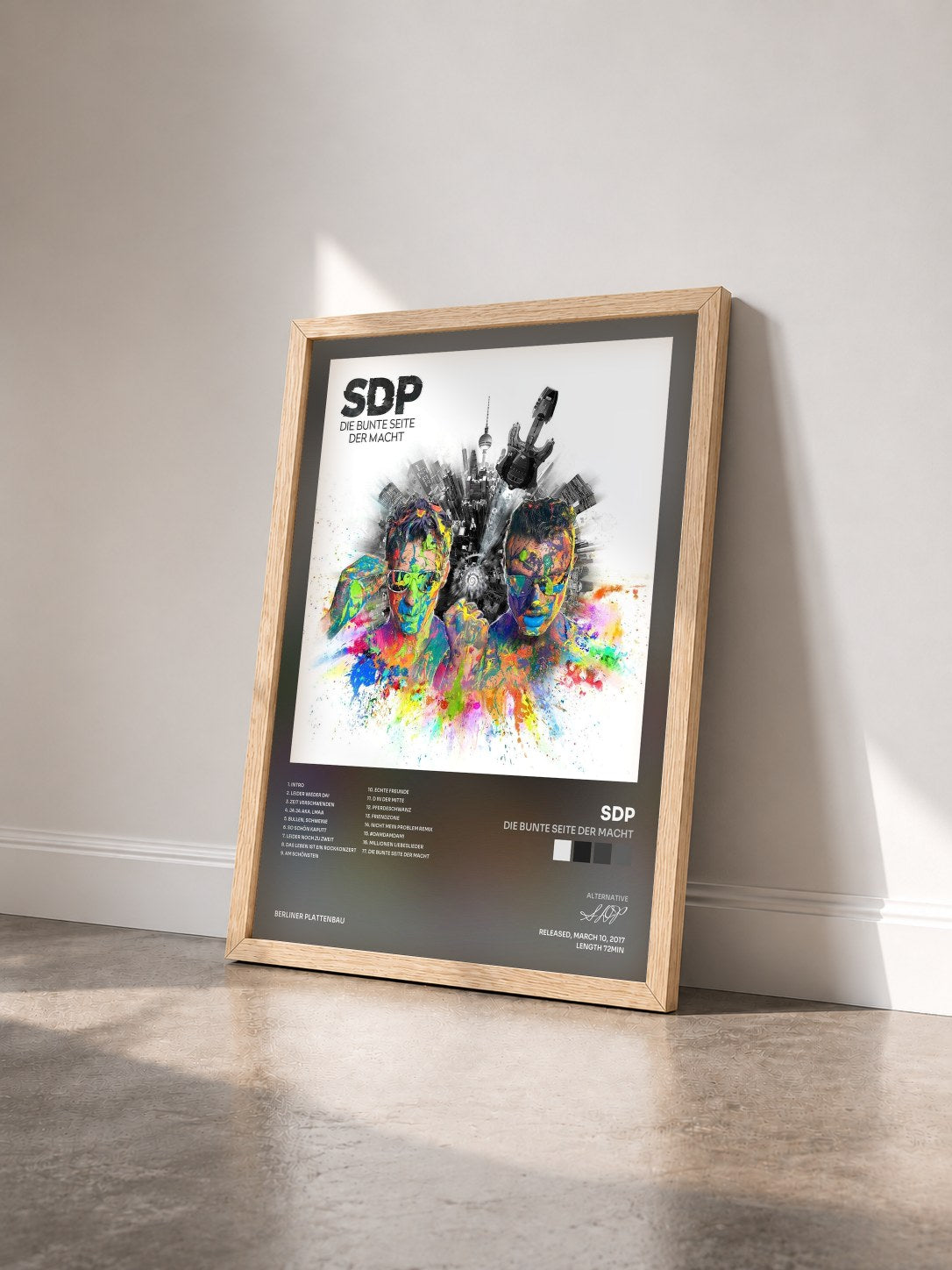 #bois Tableau de l'album Die bunte Seite der Macht de SDP vu de trois quarts, cadre en bois brut
