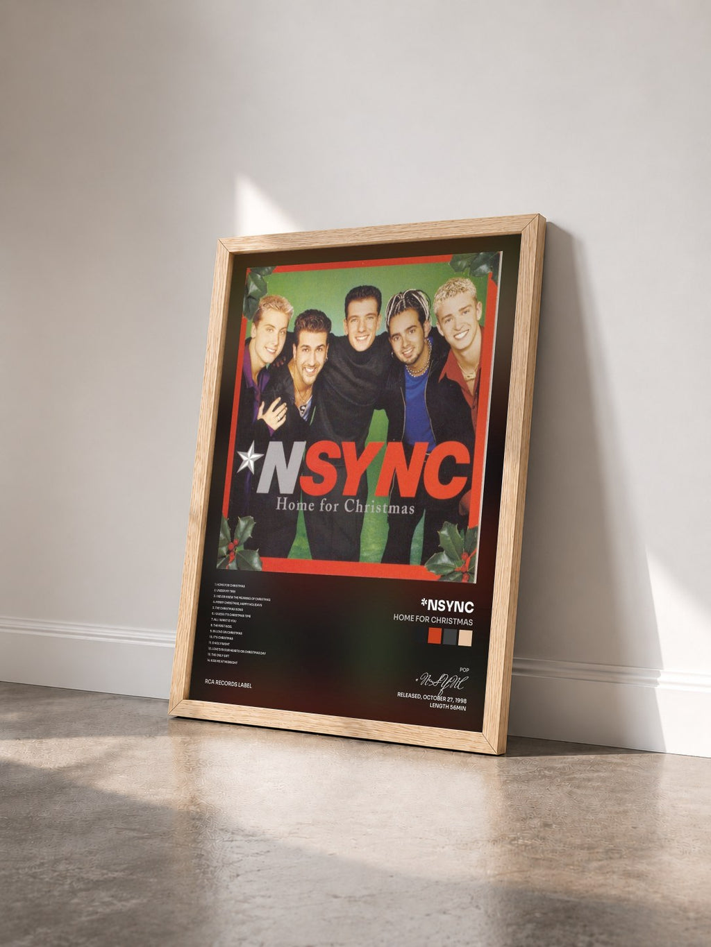 #bois Tableau de l'album Home For Christmas de *NSYNC vu de trois quarts, cadre en bois brut