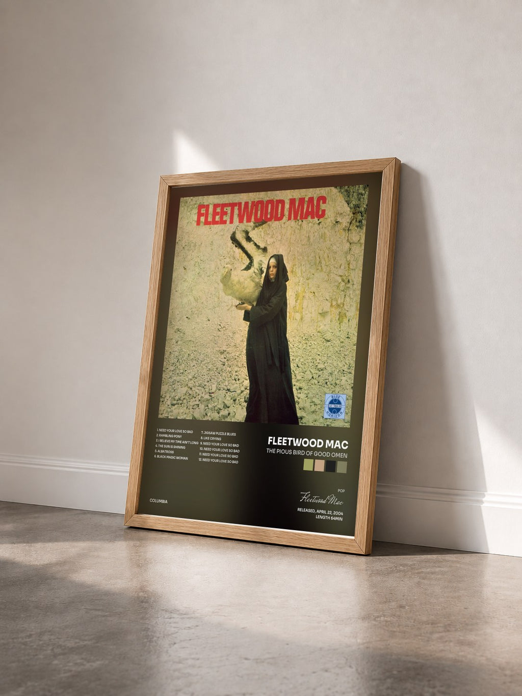 #bois Tableau de l'album The Pious Bird Of Good Omen de Fleetwood Mac vu de trois quarts, cadre en bois brut