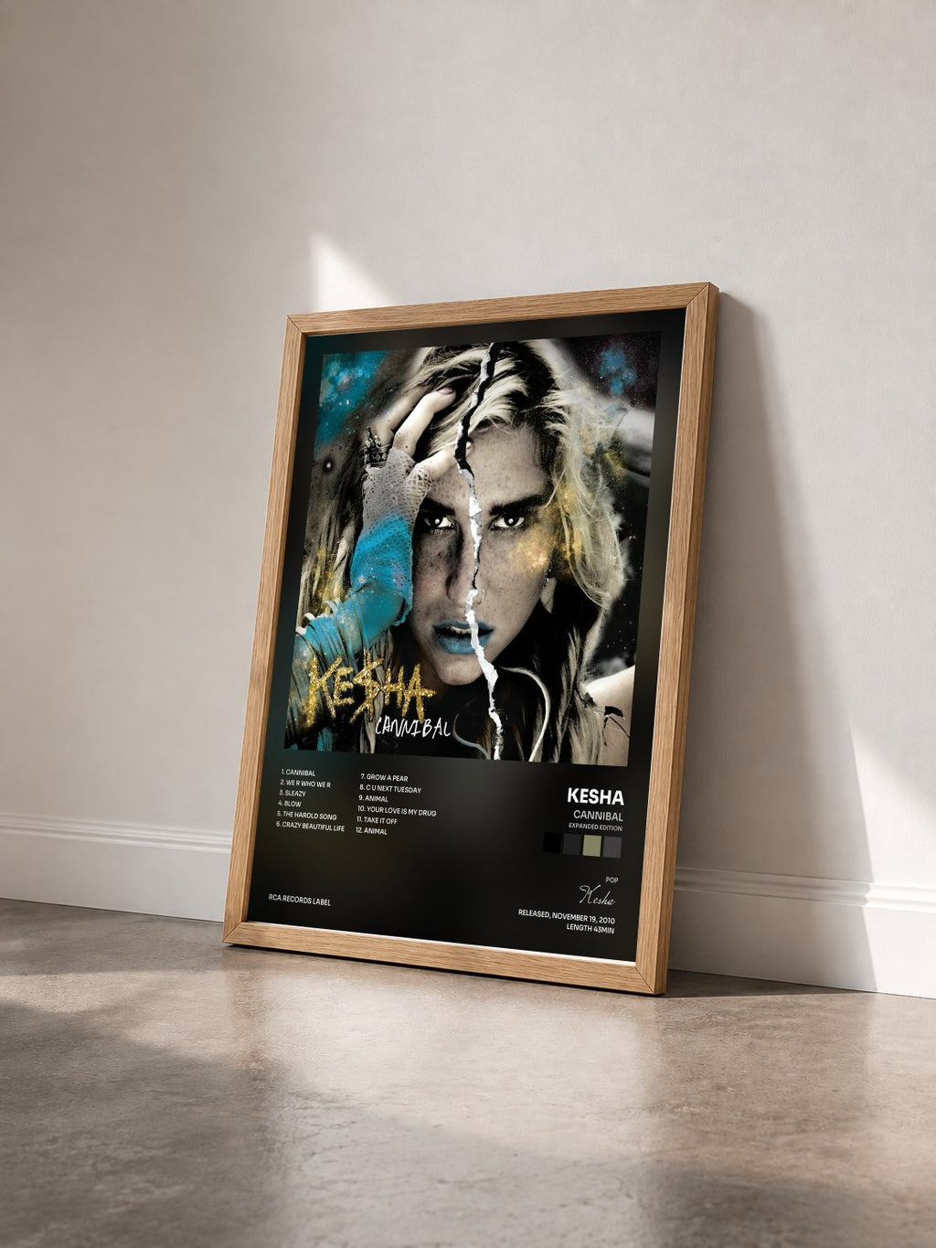 #bois Tableau de l'album Cannibal (Expanded Edition) de Kesha vu de trois quarts, cadre en bois brut