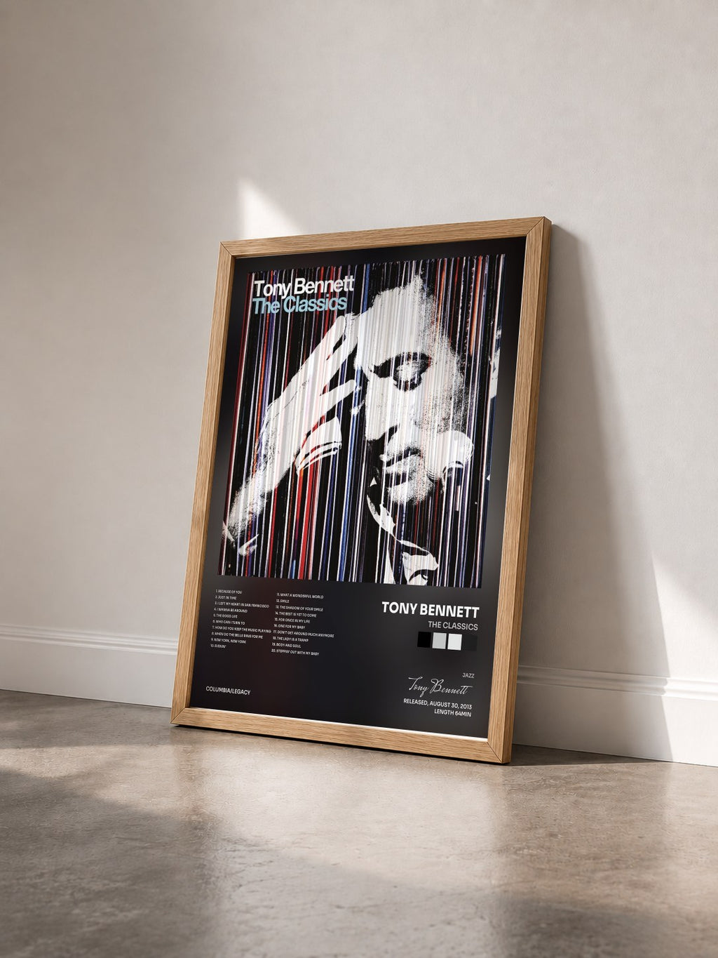 #bois Tableau de l'album The Classics de Tony Bennett vu de trois quarts, cadre en bois brut