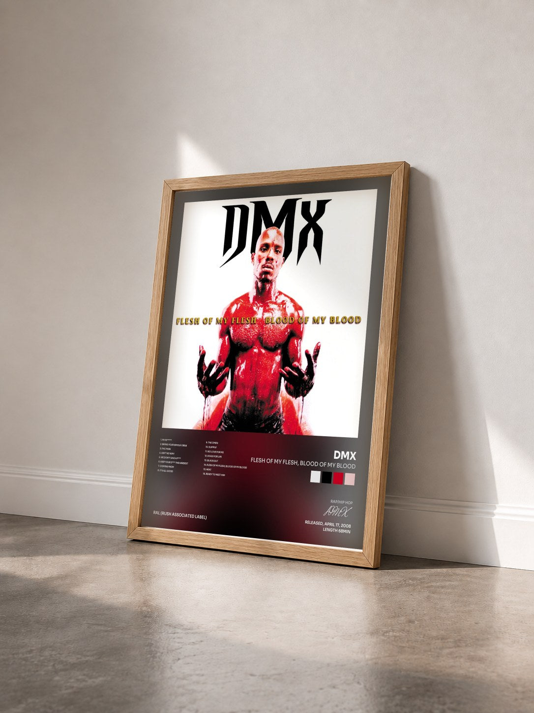 #bois Tableau de l'album Flesh Of My Flesh, Blood Of My Blood de DMX vu de trois quarts, cadre en bois brut
