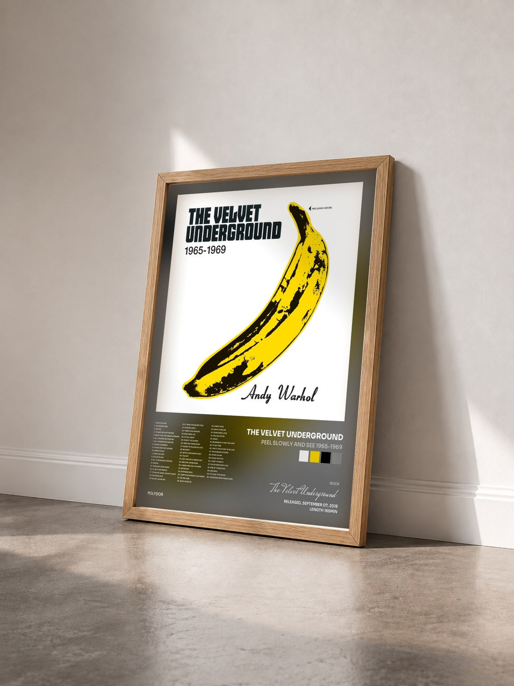 #bois Tableau de l'album Peel Slowly And See 1965-1969 de The Velvet Underground vu de trois quarts, cadre en bois brut