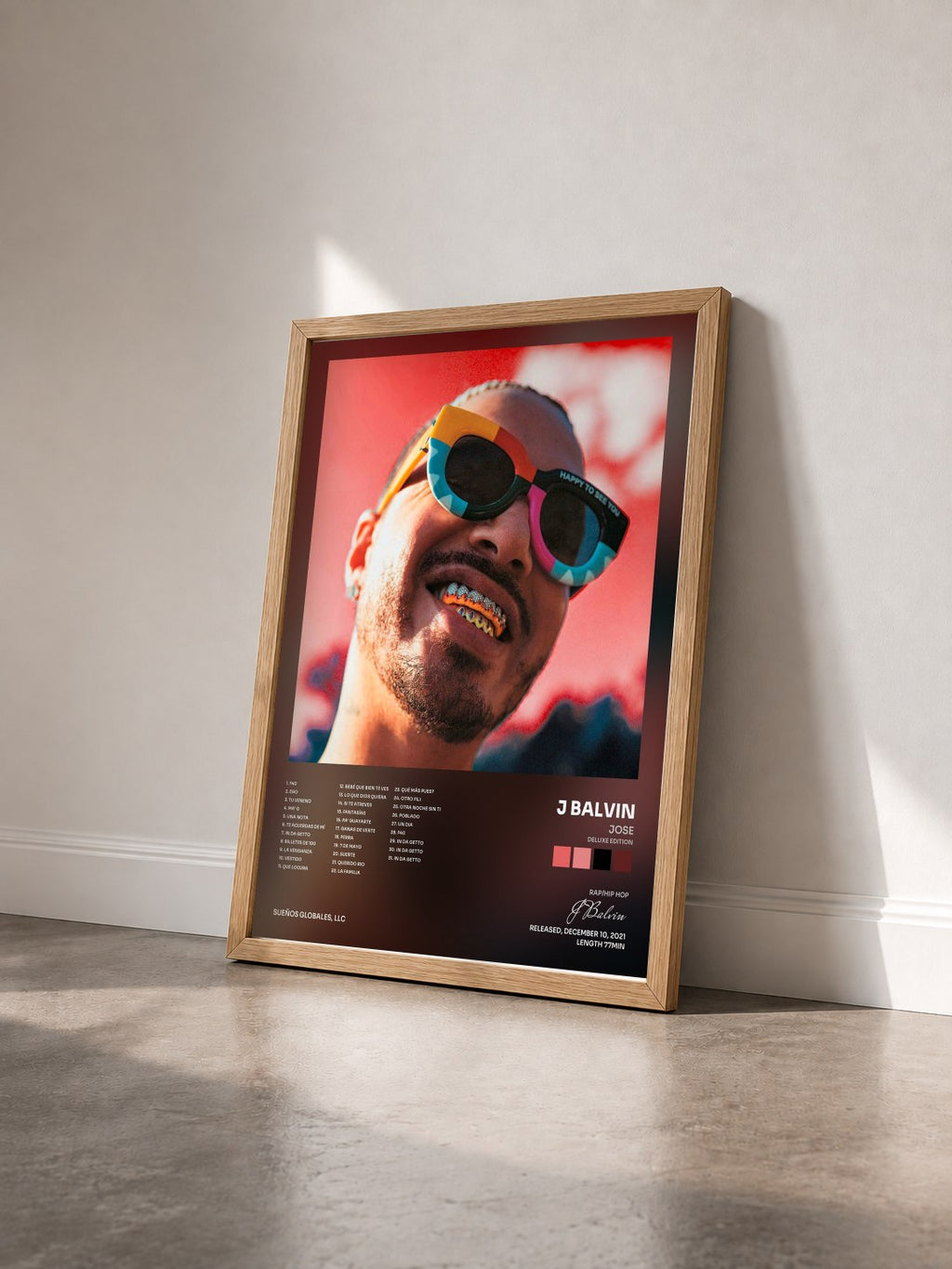 #bois Tableau de l'album JOSE (Deluxe Edition) de J Balvin vu de trois quarts, cadre en bois brut