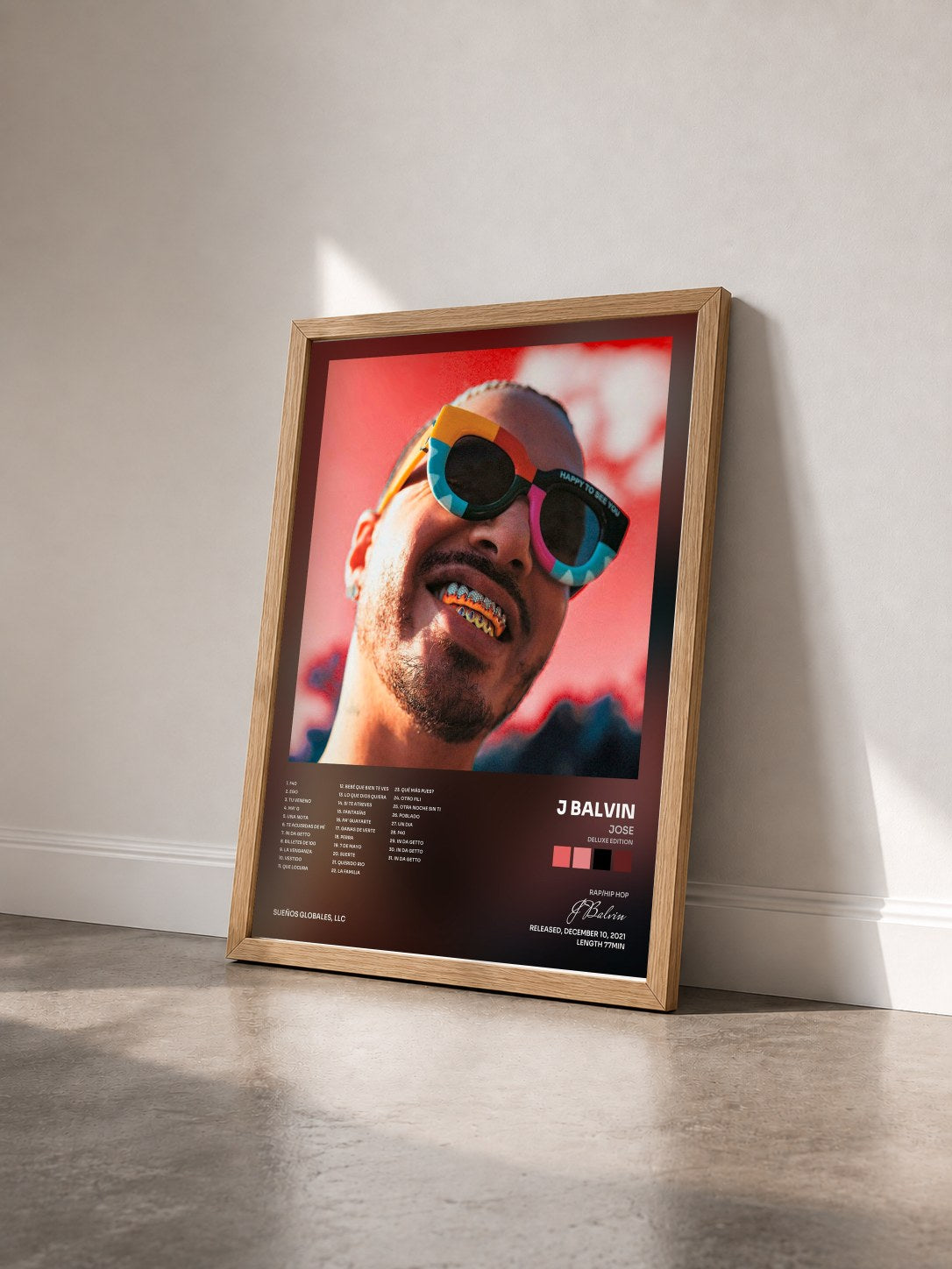 #bois Tableau de l'album JOSE (Deluxe Edition) de J Balvin vu de trois quarts, cadre en bois brut