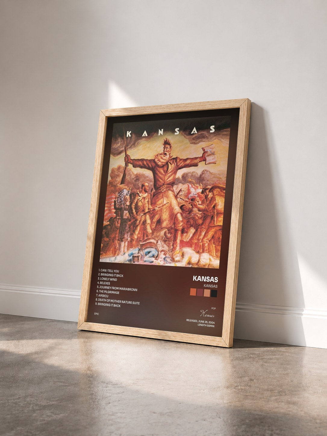 #bois Tableau de l'album Kansas de Kansas vu de trois quarts, cadre en bois brut