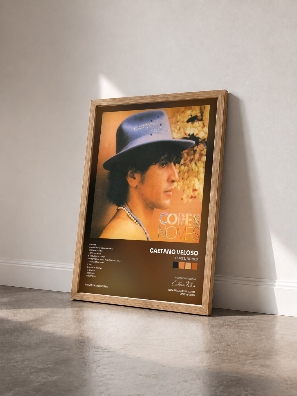 #bois Tableau de l'album Cores, Nomes de Caetano Veloso vu de trois quarts, cadre en bois brut