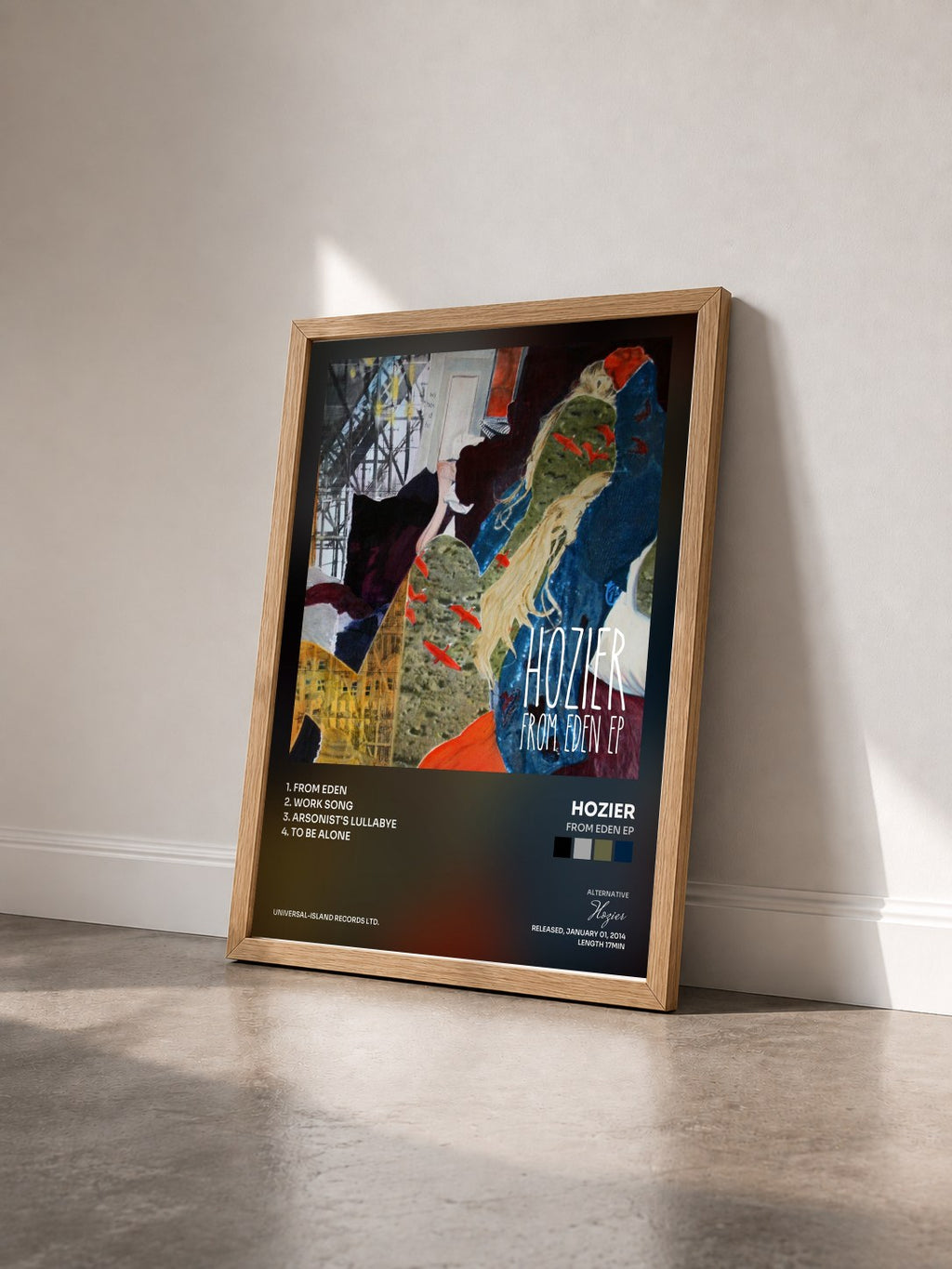#bois Tableau de l'album From Eden EP de Hozier vu de trois quarts, cadre en bois brut