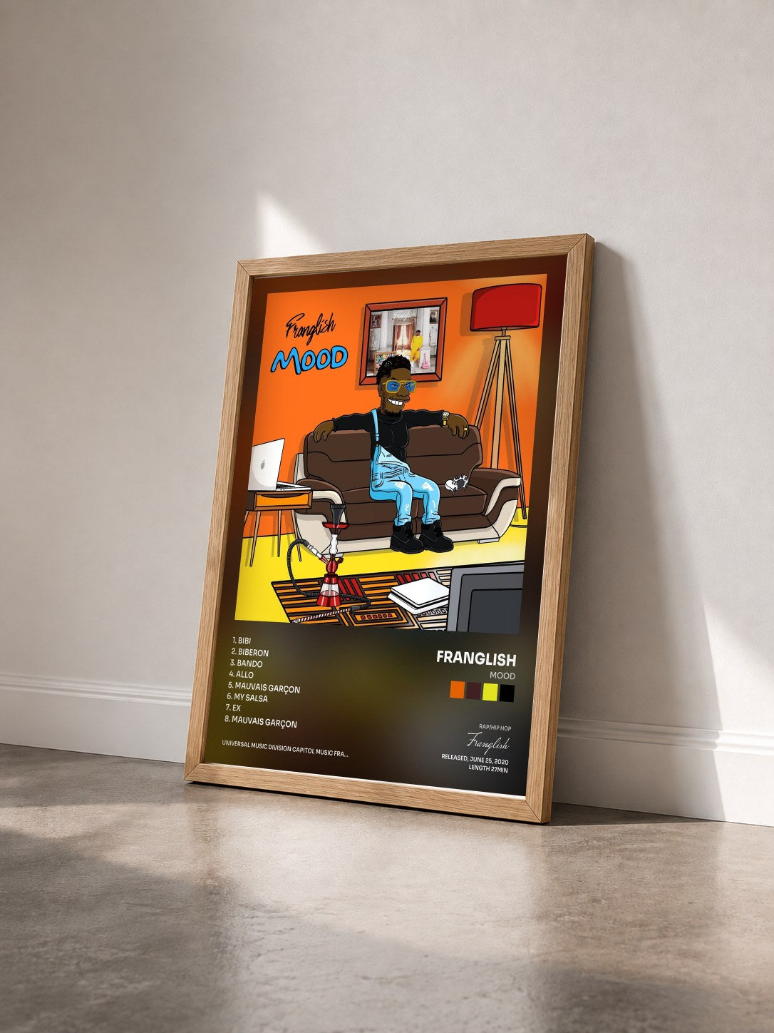 #bois Tableau de l'album Mood de Franglish vu de trois quarts, cadre en bois brut