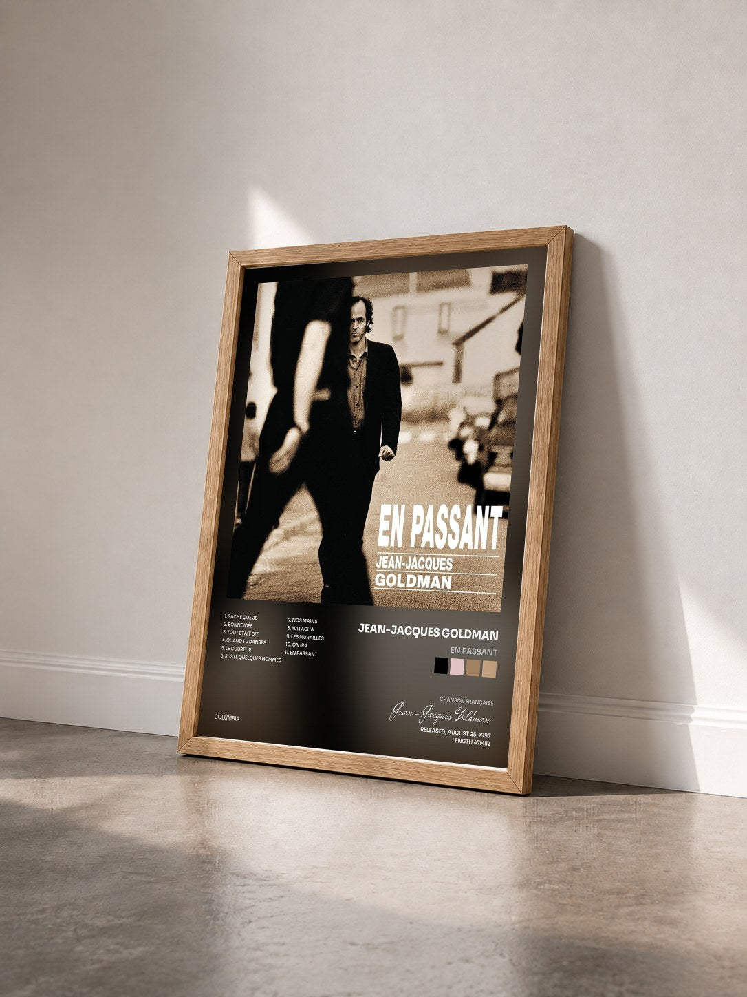 #bois Tableau de l'album En passant de Jean-Jacques Goldman vu de trois quarts, cadre en bois brut