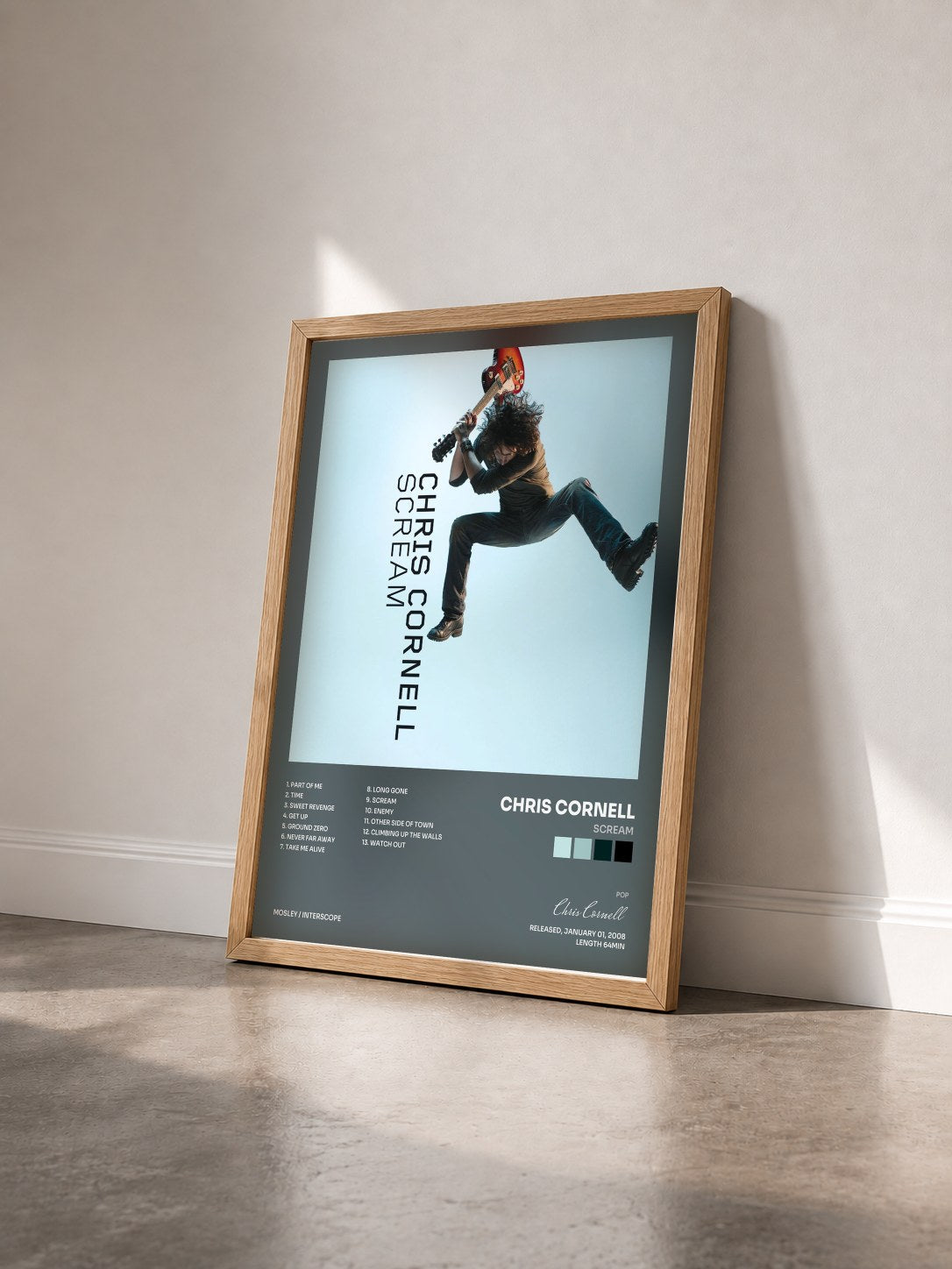 #bois Tableau de l'album Scream de Chris Cornell vu de trois quarts, cadre en bois brut