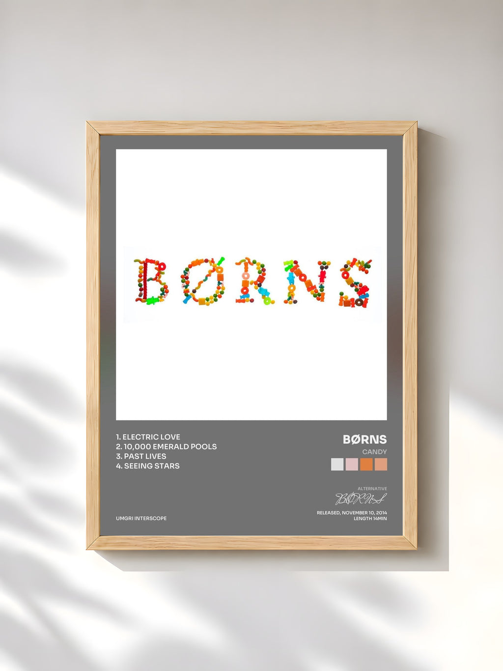 #bois Tableau de l'album Candy de BØRNS, cadre en bois brut, imprimé et encadré en France