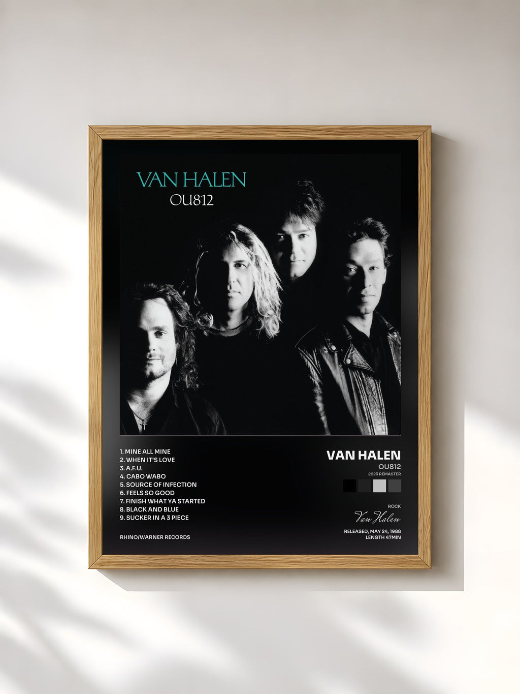 #bois Tableau de l'album OU812 (2023 Remaster) de Van Halen, cadre en bois brut, imprimé et encadré en France
