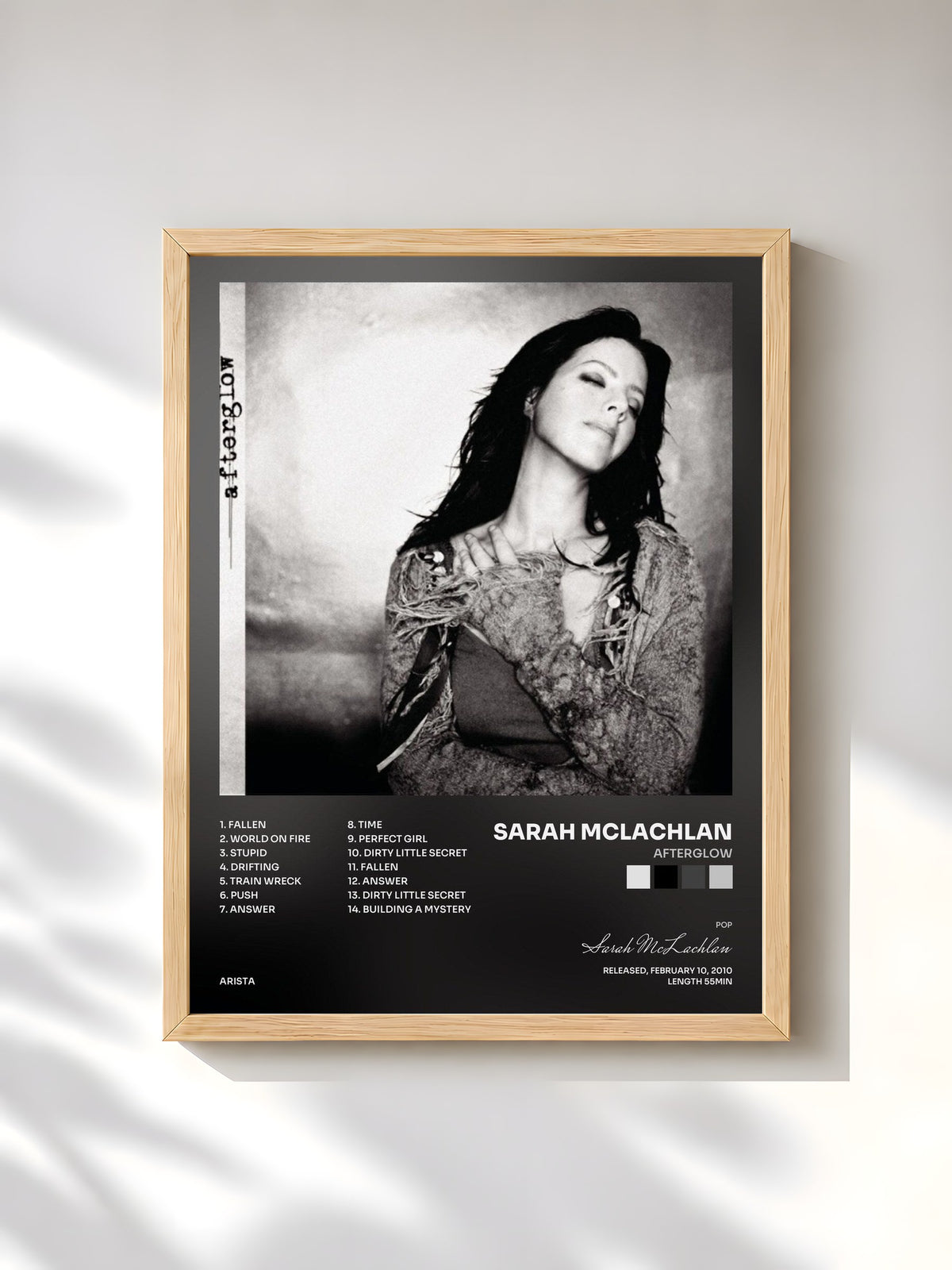 #bois Tableau de l'album Afterglow de Sarah McLachlan, cadre en bois brut, imprimé et encadré en France